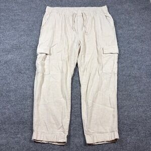 GAP Pants‎ Women's L Easy Pant Linen Blend Cargo Drawstring Waist Beige Boho